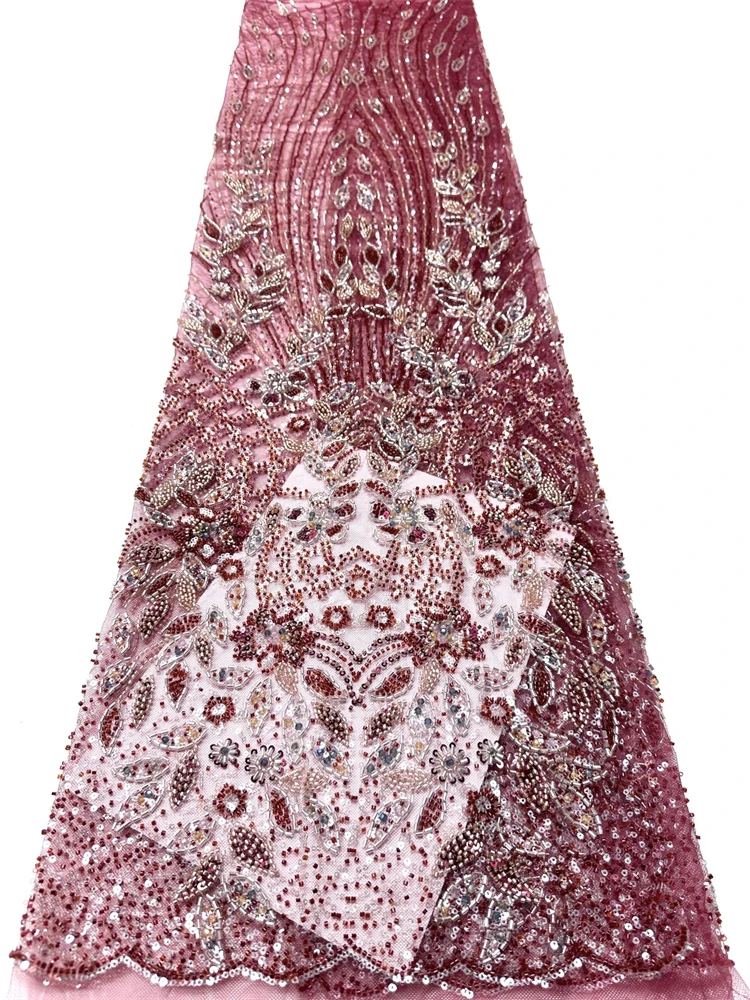 

Luxury African Sequins Heavy Beaded Lace Fabric 2026 High Quality Groom Nigerian Wedding Bridal Embroidery French Tulle Lace