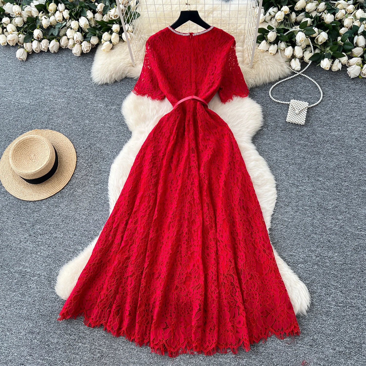 Chic vintage Sexy rhinestone lace slim Elegant Fairy korean fashion Boho Sundress women clothing Long dress