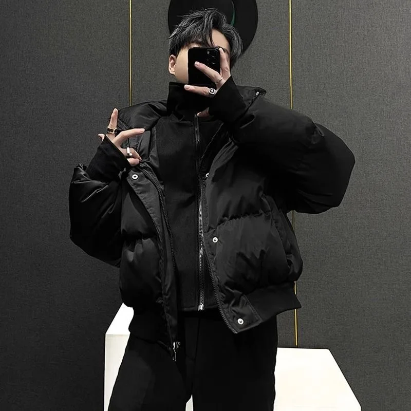 

Men's Thiened Cotton Jaet Winter Faionable Sli Trendy Zipper Closure Warm Youth Casual Cleanfit Stand Collar Coat