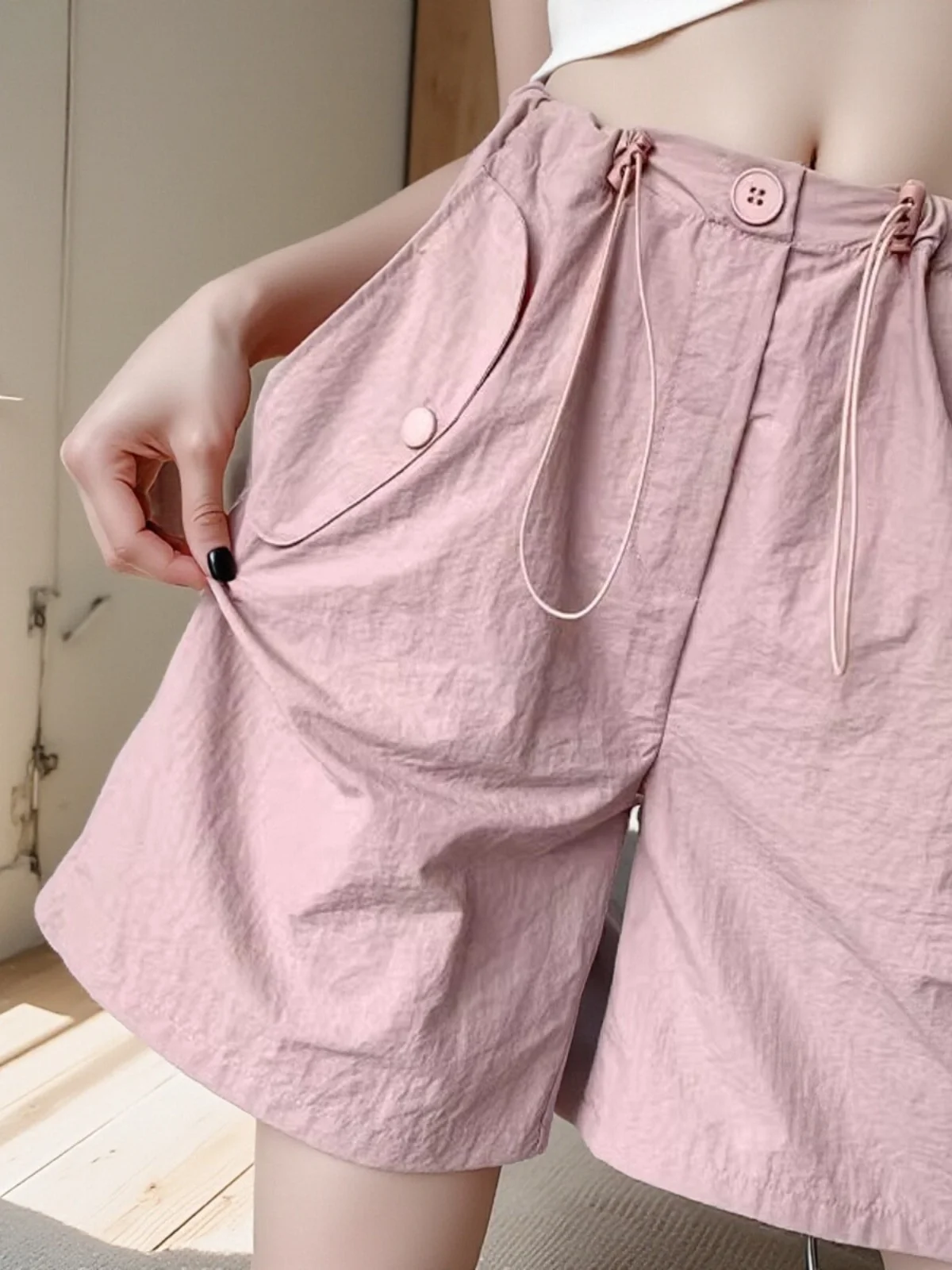 

American Sle Workwear ort Pants Women's Summer Thin High Waist Casual Wide Leg Five-Quarter Qui Dry Sports Pants