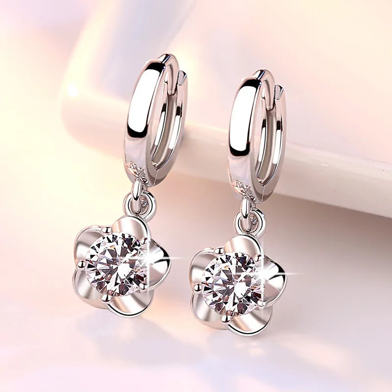 Trendy New Fashionable Zircon 925 Silver Earrings For Women With Simple Plum Blossom Earrings And Elegant Earrings