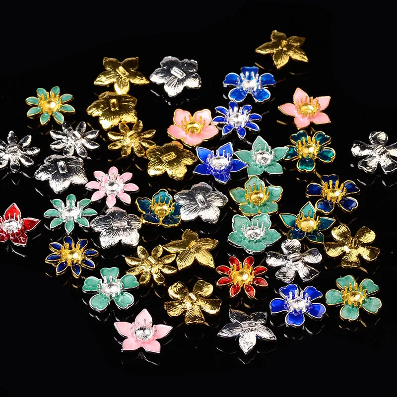 10pcs/bag Super Beautiful Oil Dripping Alloy Flower Colorful Dress Headwear Diy Jewelry Accessories