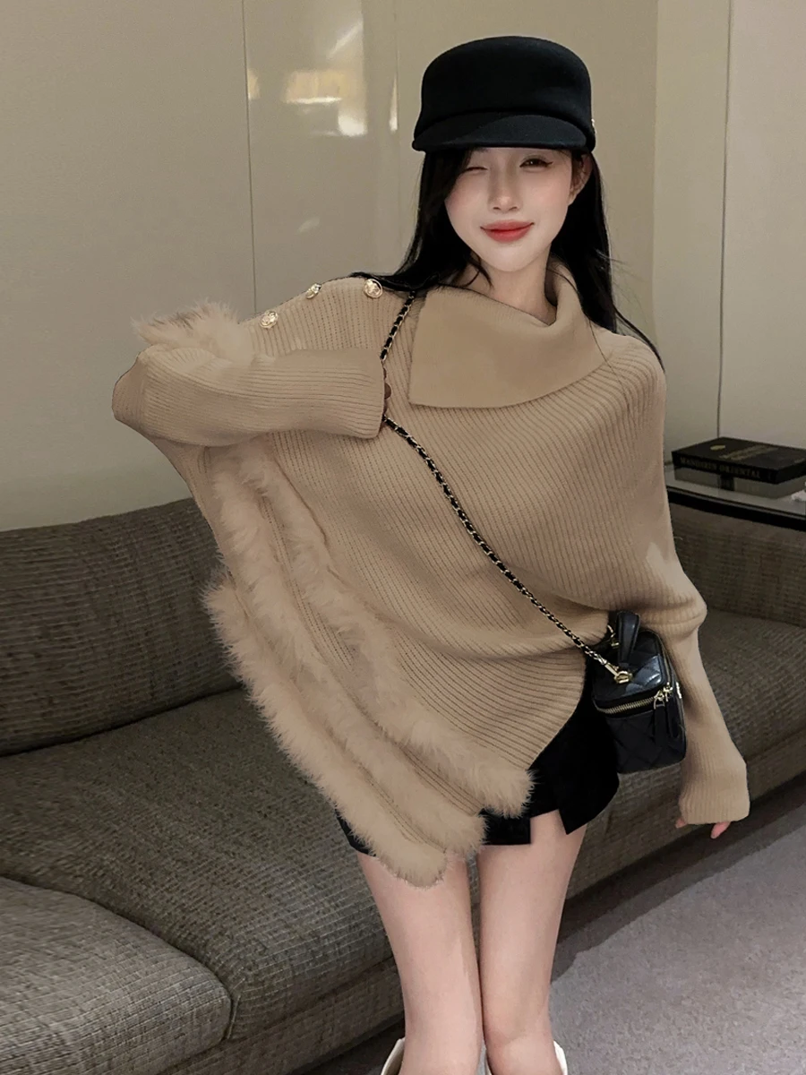 Suéter de Punto Suave y Acogedor para Otoño e Invierno, de Manga Larga Asimétrica, Versátil, con Cuello Tipo Capucha, para Mu...