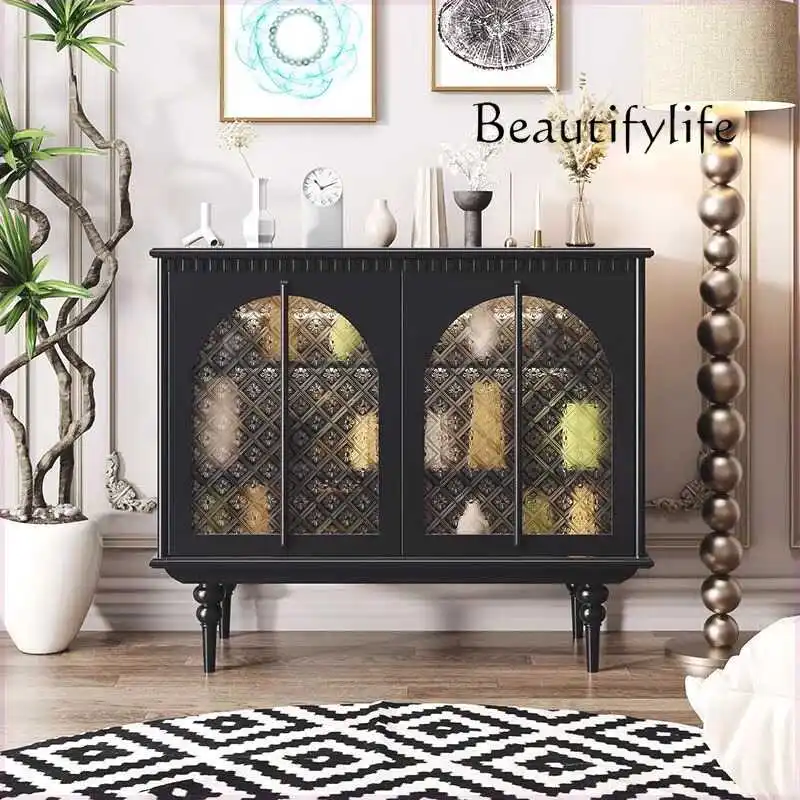 Francês retro madeira maciça armazenamento curio armário porta de vidro sala estar luz luxo estilo creme aparador armário