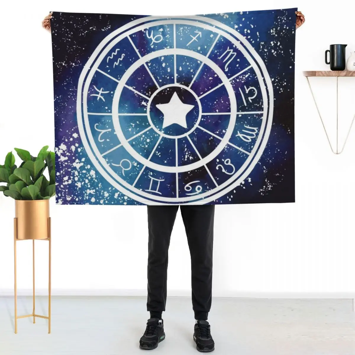 

Zodiac Constellation Galaxy Wheel Throw Blanket Compact Warm Blanket for Car Road Trip