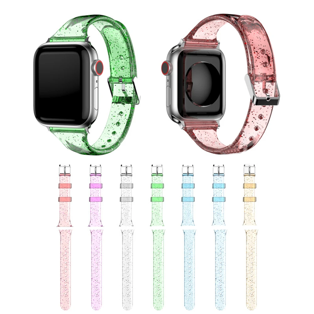 TPU Narrow Waist Glitter Crystal Watch Strap For Apple Series 10 9 8 7 6 5 4 3 SE Ultra 38mm 40mm 41mm 42mm 45mm 49mm Watch Band