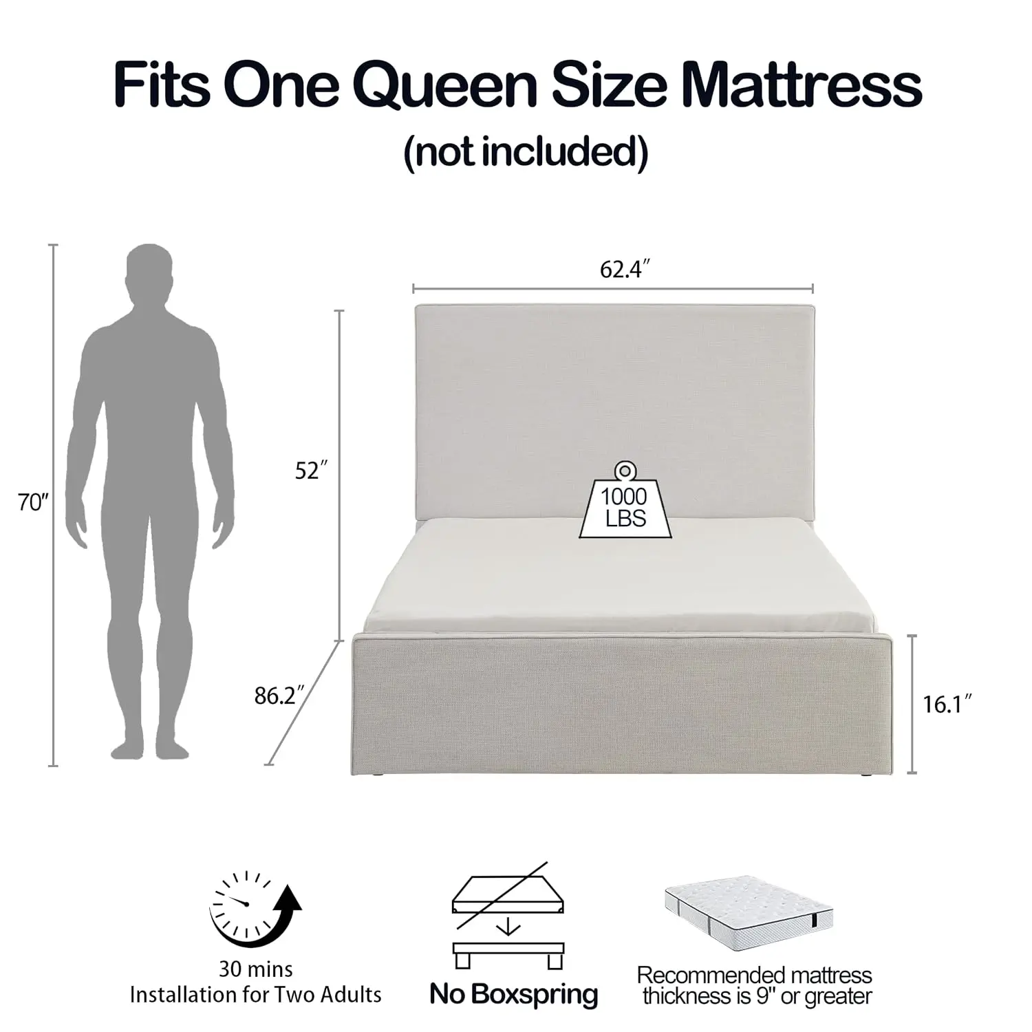 Queen Upholstered Bed Frame 52