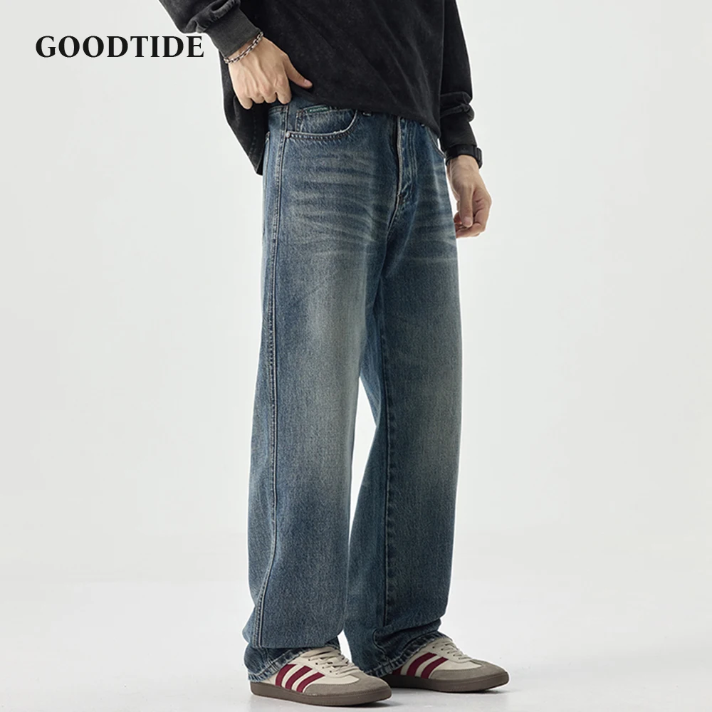 Fashion Men's Washed Straight Jeans 2025 Autumn New High Street Retro Casual Denim Trousers Size 28-40