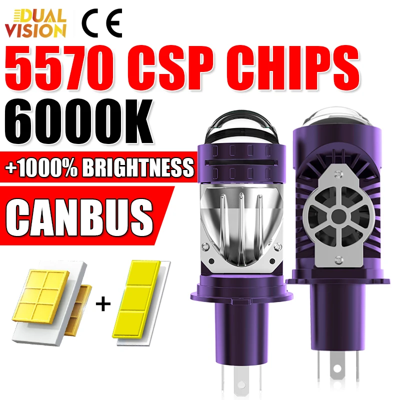 

H4 9003/HB2 Led Headlight Bulbs Canbus With Mini Projector Lens For Car Motorcycle 3000K 4300K 6000K CSP CHIPS High/Low Beam 12V