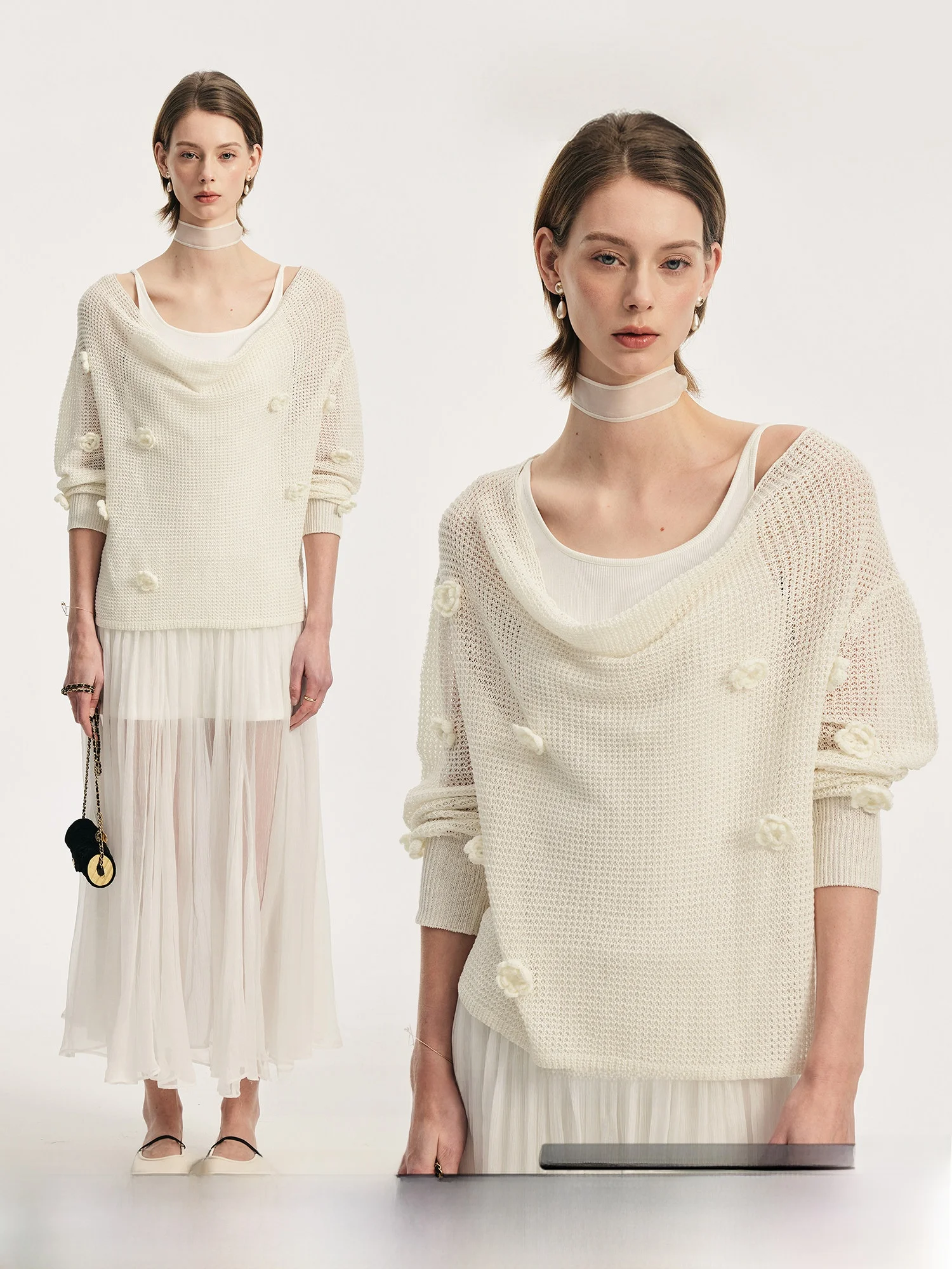 

Шелково-льняная накидка ручной работы с принтом «Чайная роза» и открытым воротником для женщин от SMORE RIVERS, коллекция Лето 2025