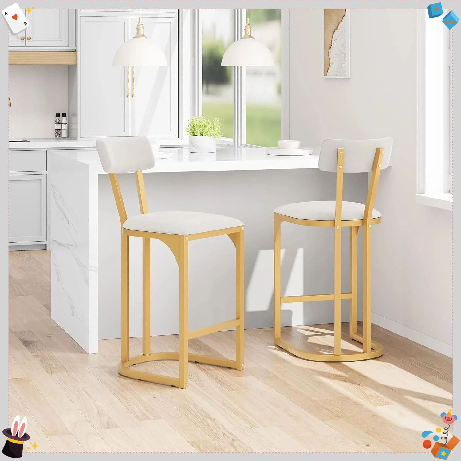 Bar Stools Set of 2,Modern Tall Barstools with Back for Kitchen Counter,lsland Chairs for Dining Table,Counter Height Bar Stools