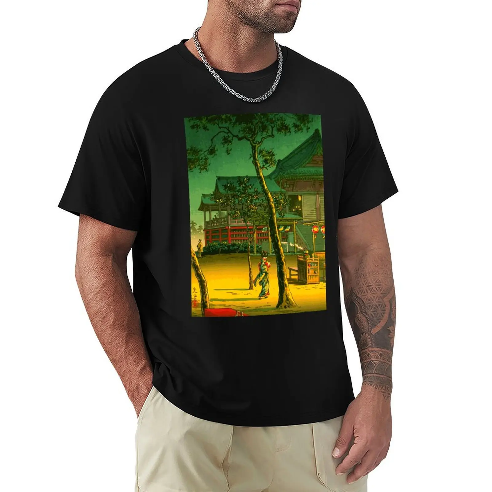 Tea Shop at Kiyomizu Temple - Tsuchiya Koitsu - Japanese Art T-Shirt Large Size Basic Casual T-Shirt
