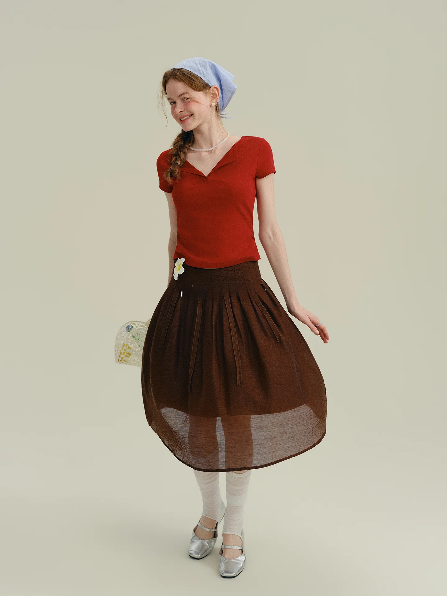 

Юбка А-силуэта с высокой талией Rina Berry в корейском стиле, универсальная, длиной до колена, женская модная коллекция весна