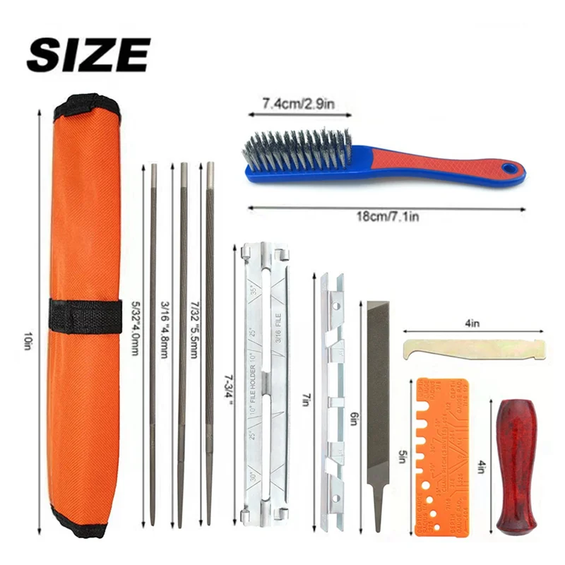 ABRM-Chainsaw Sharpening Kit 10 Pieces Saw Chains Files Set Universal Chainsaw File Set File Kit For Sharpening Saw Chains