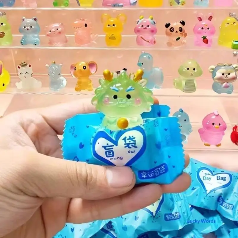 20Pcs Set Random Glow‑in‑the‑Dark Cartoon Blind Bag Mini Animal Figurines Collectible Models Desk Decor Kids Surprise Toy Gift