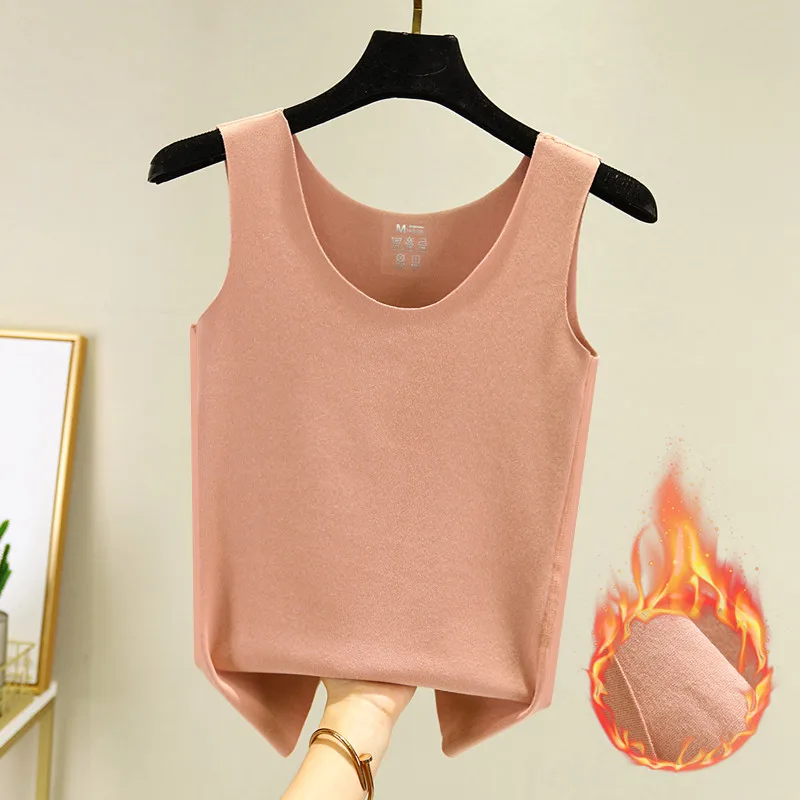 Thickened Fleece Warm Vest Strap Women's Autumn Winter Pure Cotton Underwear Seamless Inner Wear Close-Fitting Commute Style