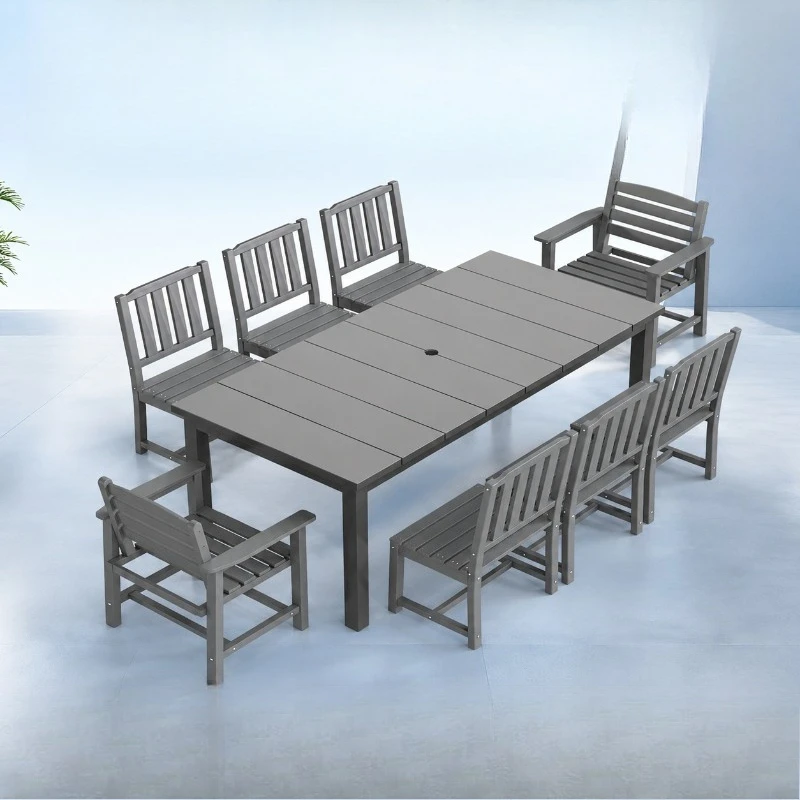Outdoor anti-corrosion dining table and chair set, garden courtyard park outdoor 9-piece set waterproof