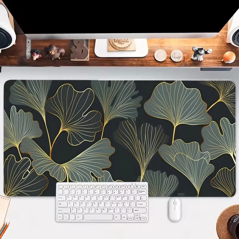 Verde ginkgo folhas mouse pad grande almofada de mesa jogos antiderrapante portátil tablet almofadas estendidas tapete mini pc playmat