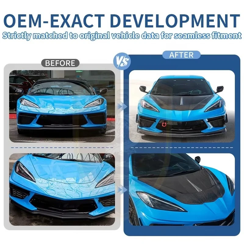 For  Corvette C8 Dry Carbon Fiber Engine Cover Front Hood Bonnet Trunk Lid Vehicle Accessories