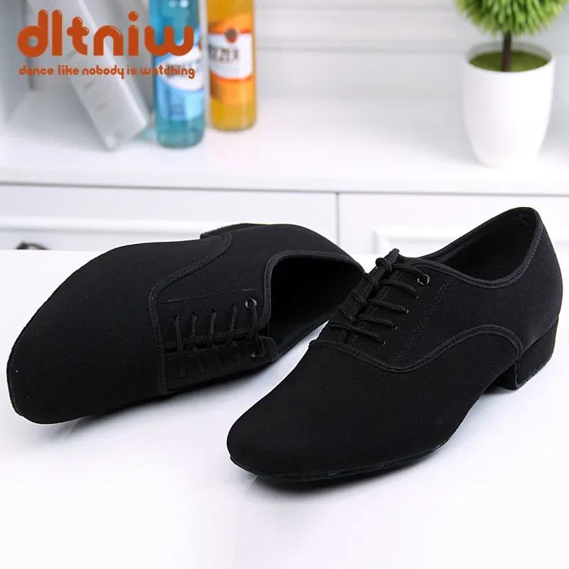 Men\'s Latin Ballroom Dance Shoes Professional Black Canvas Salsa Shoe Plus Size Low Heel Tango Ballroom Dance Shoes