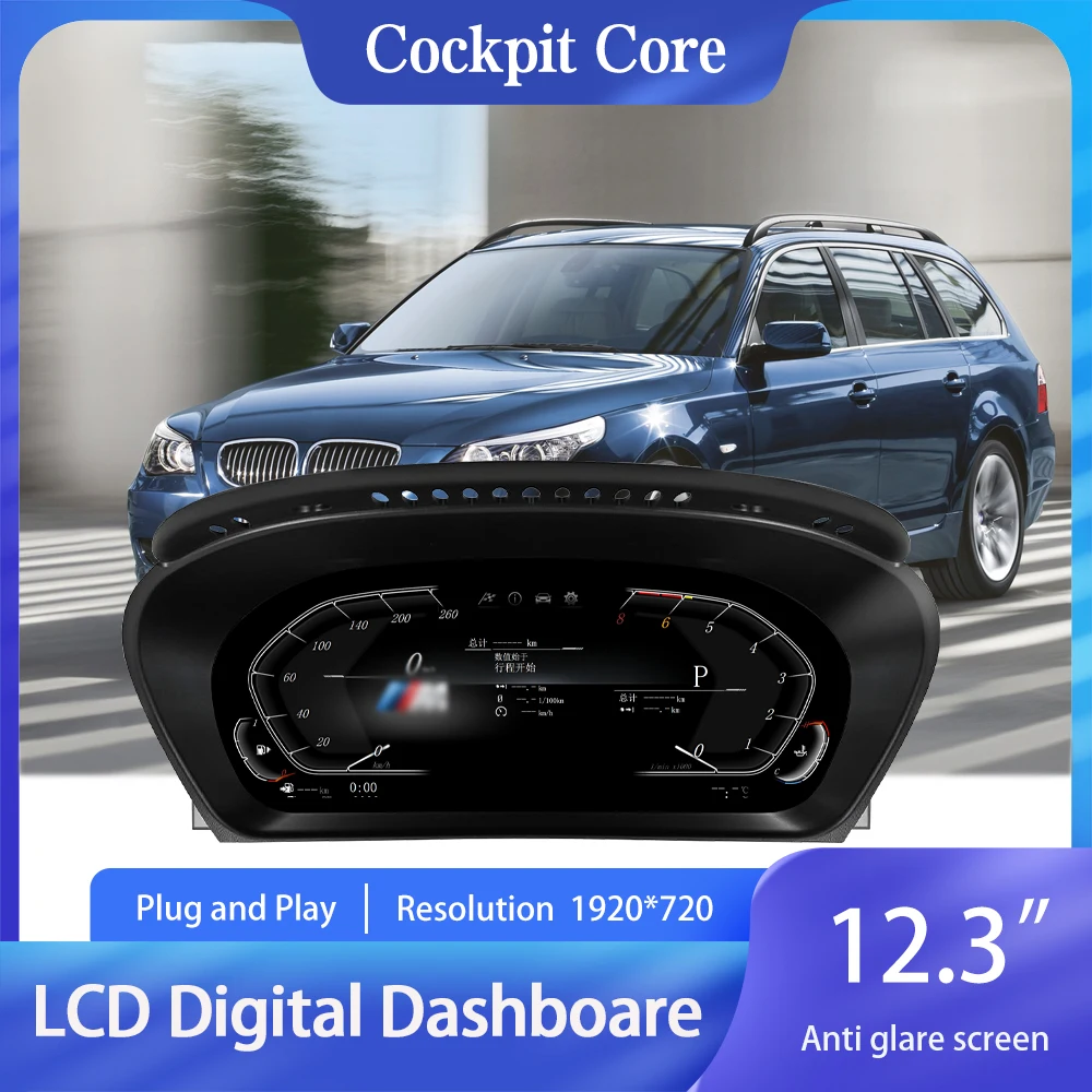 

For BMW E60 E61 E63 E64 2003-2009 CCC CIC 12.3"Cluster Digital Dashboard Odometer, Speedometer, Dashboard Plug-and-Play