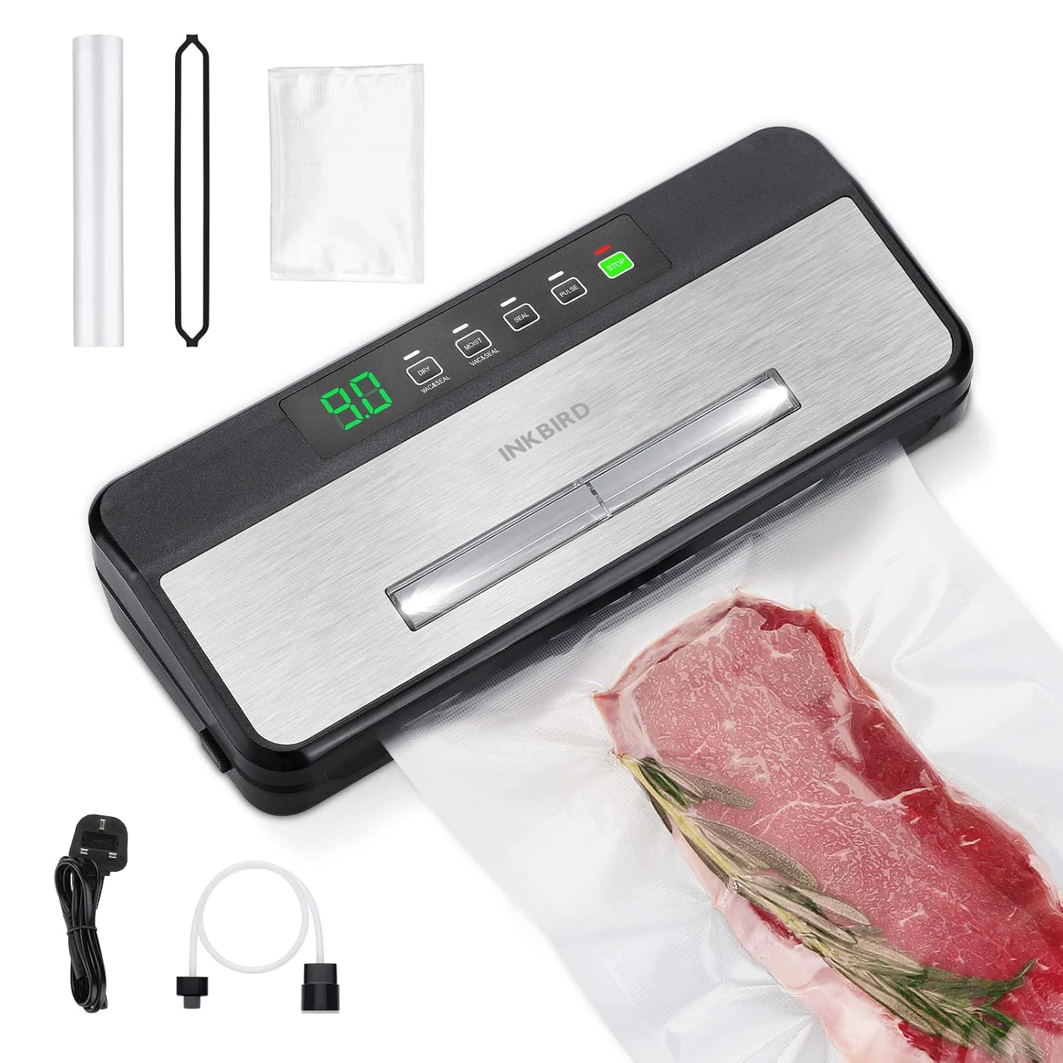 INKBIRDPLUS Food Vacuum Sealer INK-VS03 Automatic Black Food Vacuum Sealer Packaging Machine with Free Vacuum Bags Household