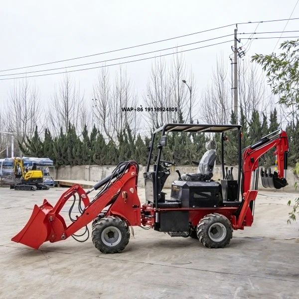 Backhoe Loader Mining Tree Transplantation Material Handling Narrow Space Busy at Both Ends
