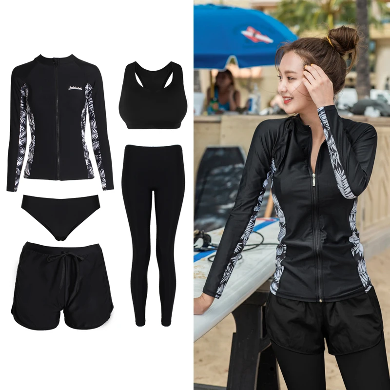 wisuwore Long Sleeve Rash Guard Couples Women Print High Neck Swimsuit Swimwear Bathing Suits Surfing Long Pant