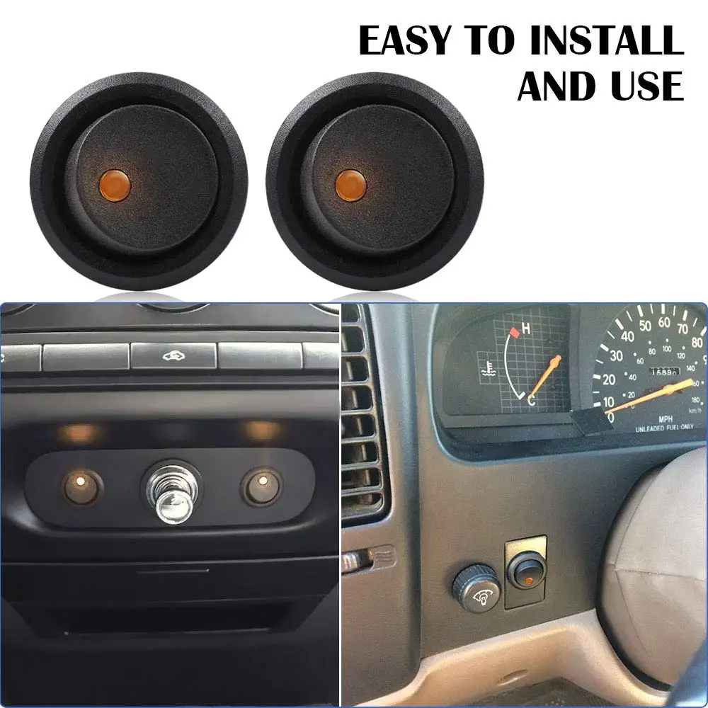 

12V LED Light Round Boat Rocker Switch Auto Boat Toggle SPST On-Off 20A for Control Illuminated 3 Pin Car Auto Boat Truck