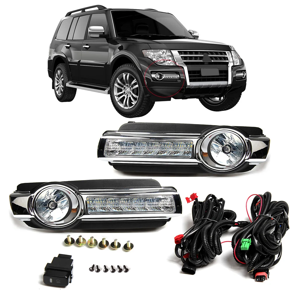 Car DRL Led Daytime Running Light For Mitsubishi Pajero Montero 2015 2016 2017 2018 2019 Waterproof Fog Lamp Turn Signal Light