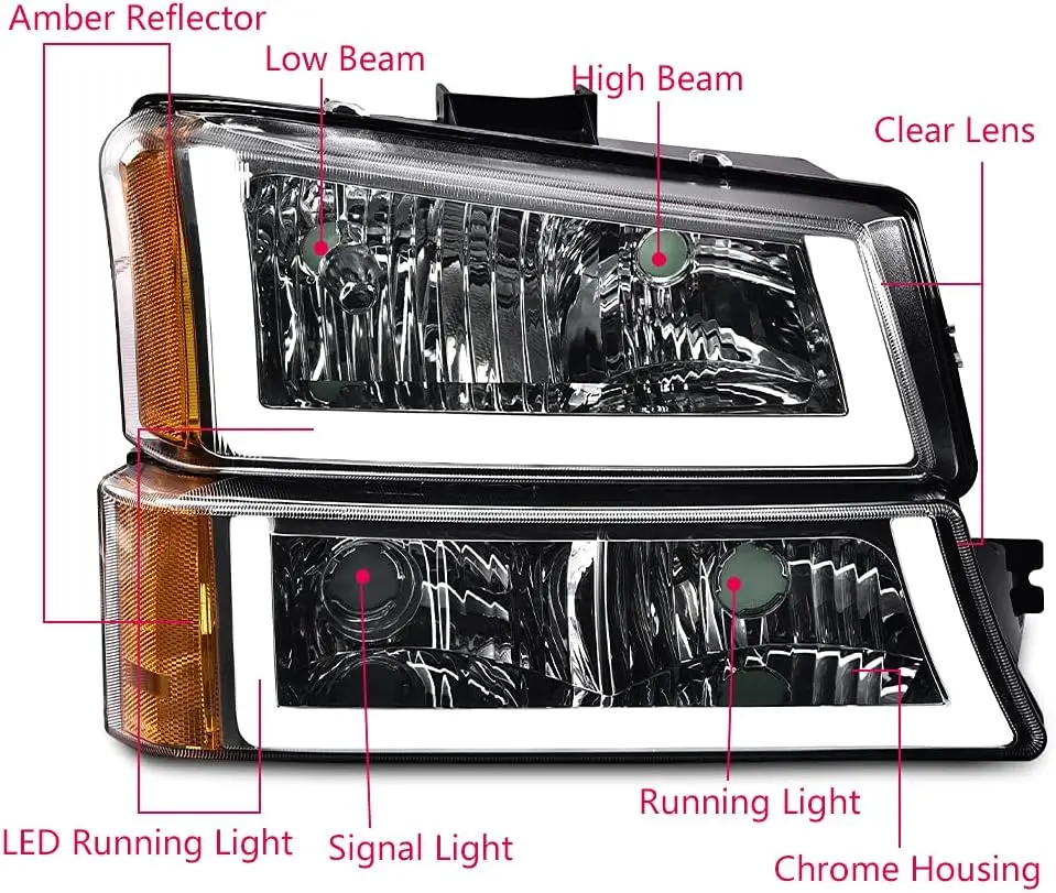 LED Headlight, Compatible with 03-06 Chevy Silverado 1500 2500 3500 HD Model/Fit 03-06 Avalanche 1500 2500(Fit No Cladding only)