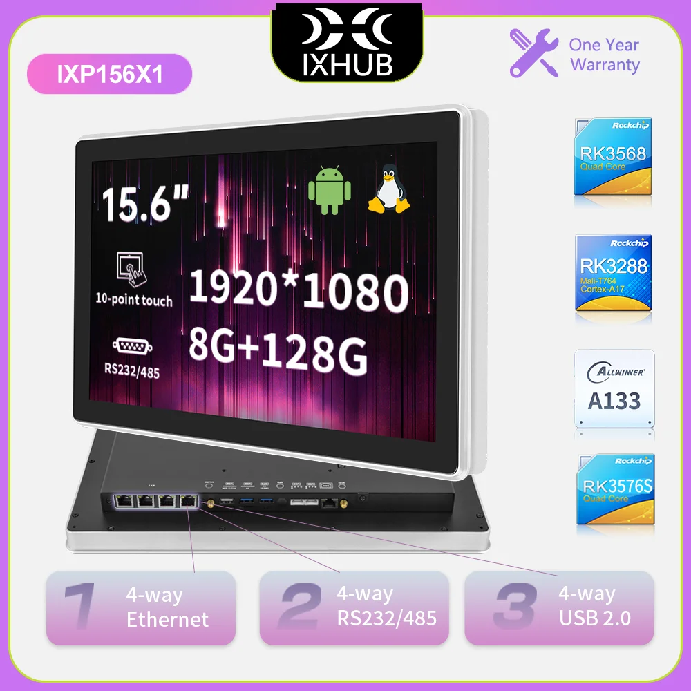 IXHUB 15.6 Inch Industrial HMI, IP65 Waterproof Panel PC with RK3576S for PLC Control, EV Charger, Medical Equipment