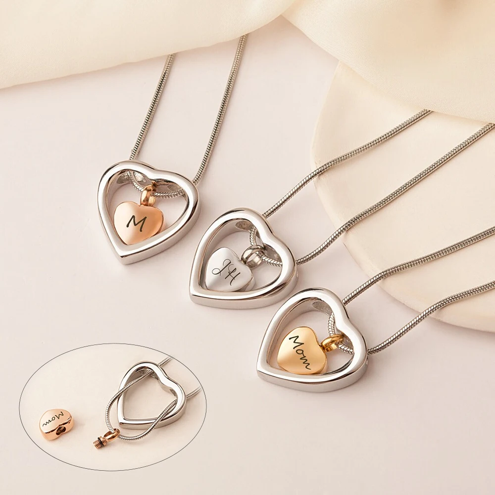 Personalized Heart Urn Necklace for Human Ashes Cremation Memorial Keepsake Jewelry Customize Name Text Gift Dropshipping