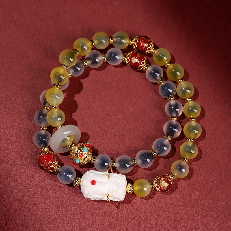 Original New Incense Ash Glass Candy Heart Agate Tara Bracelet Double Loop Women Fresh Multi Gem Jewelry Holiday Gift