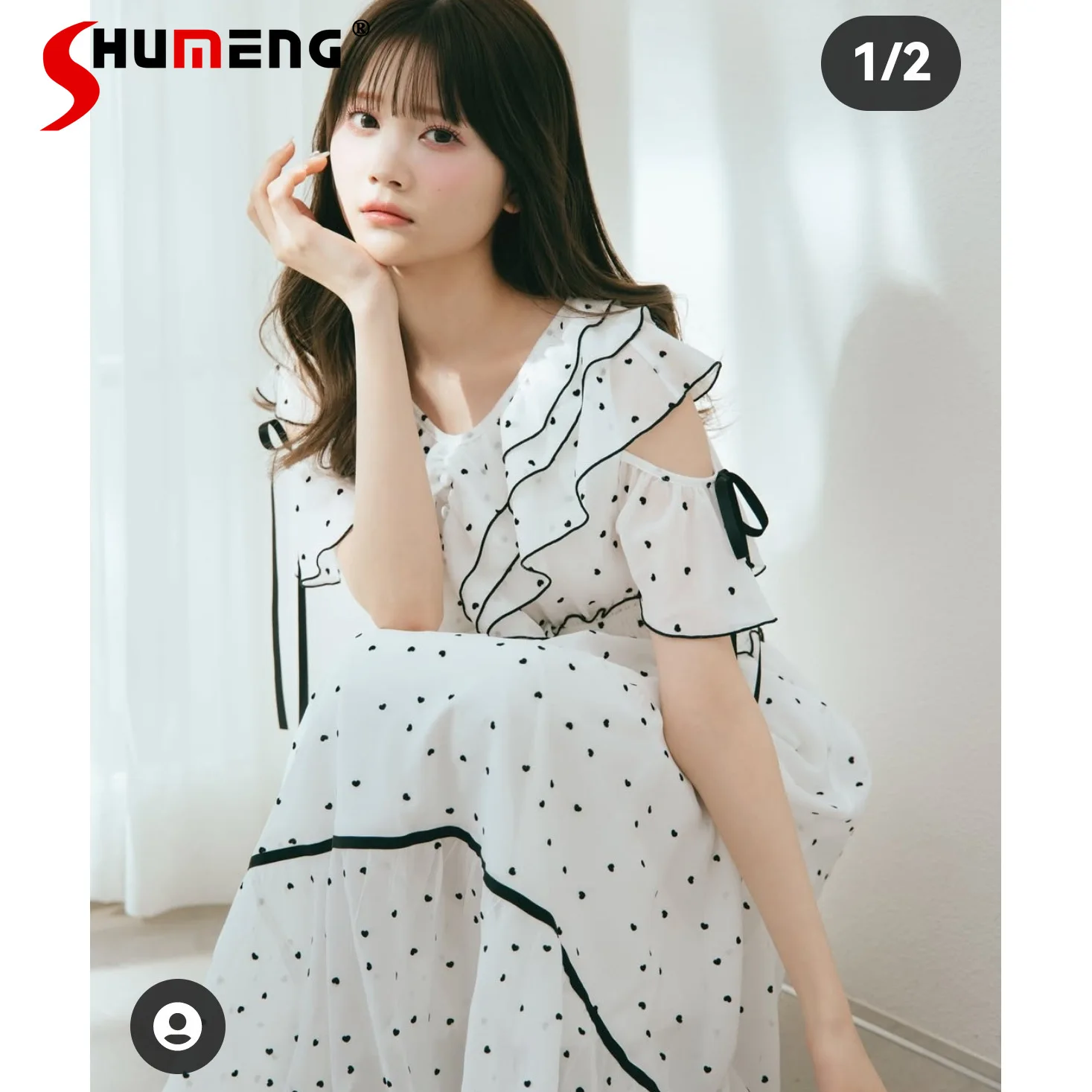 

Japanese Elegant Sweet V-neck Off-shoulder Bubble Sleeve Lace-up Bow Elastic High-waisted Slim A-line Plaid Long Dress Women