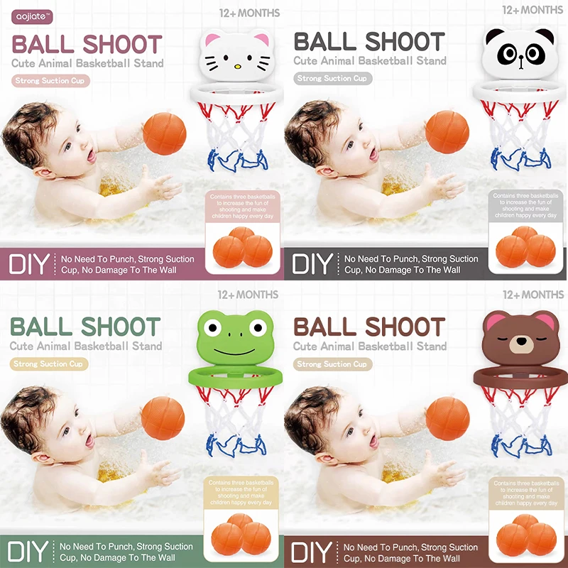 Toddler Animal Themed indoor Basketball Frame Kids Bath Toys set with 3 Plastic Balls Baby Parent Children Interactive fun Game