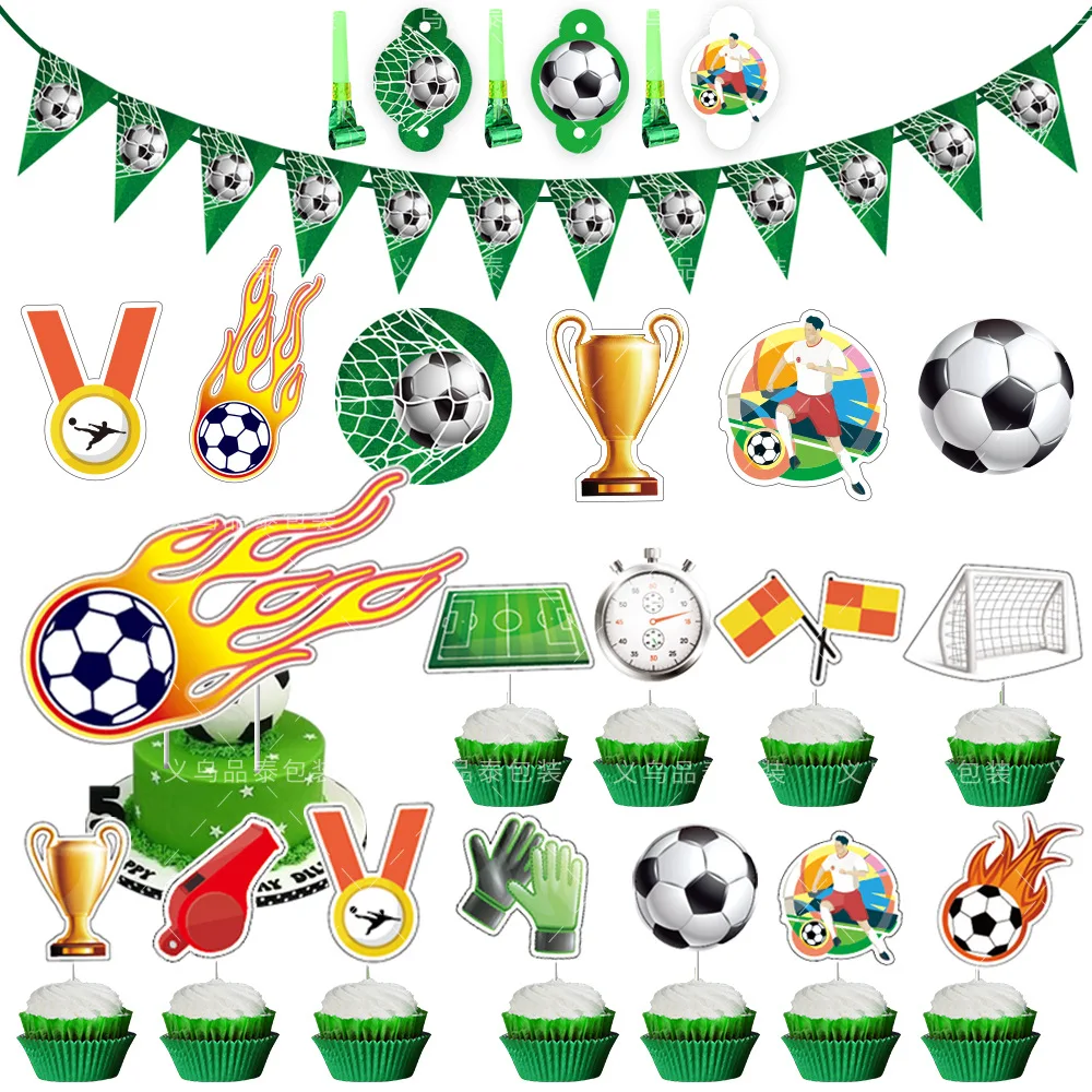 Football Party Decoration Soccer Banner Cake Topper Champion Trophy Spiral Pendents Happy Sports Kids Boy Birthday Party Decor