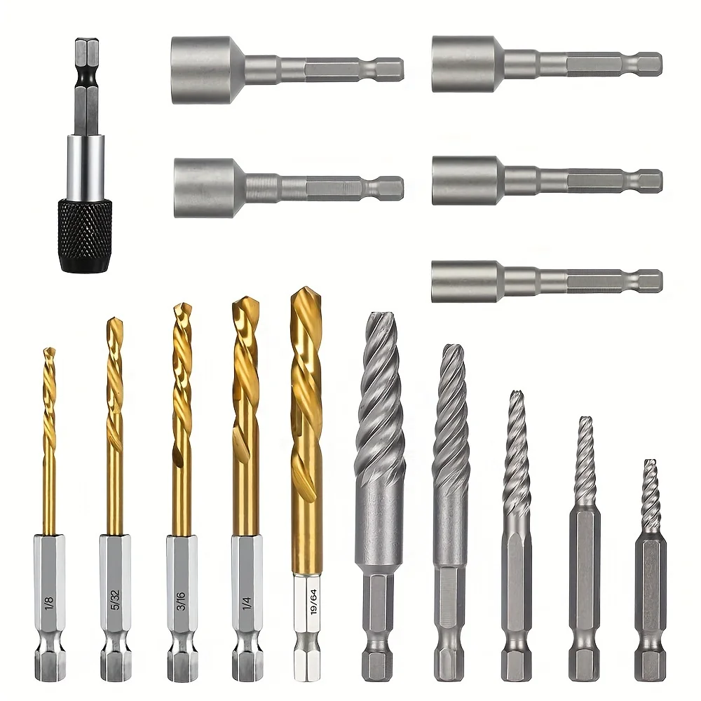 

16PCS Stripped Screw Extractor Set, Broken Bolt Kit,Left Hand Drill Bit Set For Removing Stripped Screws, Bolts, Fasteners