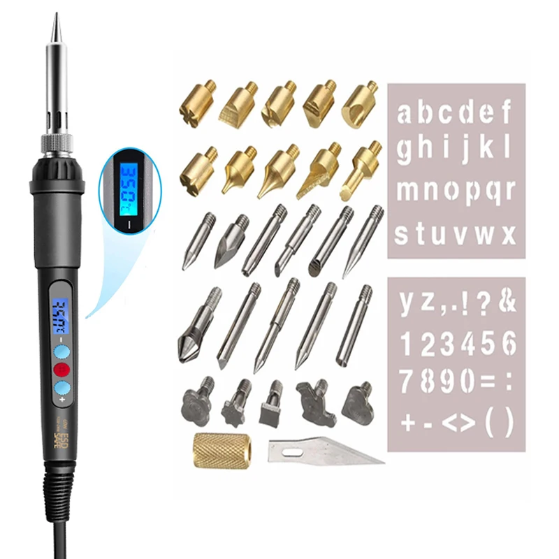 Soldadores para quemar madera con pantalla Digital, herramientas artesanales, juego de máquina de pluma de pirograbado, enchufe europeo, pantalla LCD, 60W, 110/220V