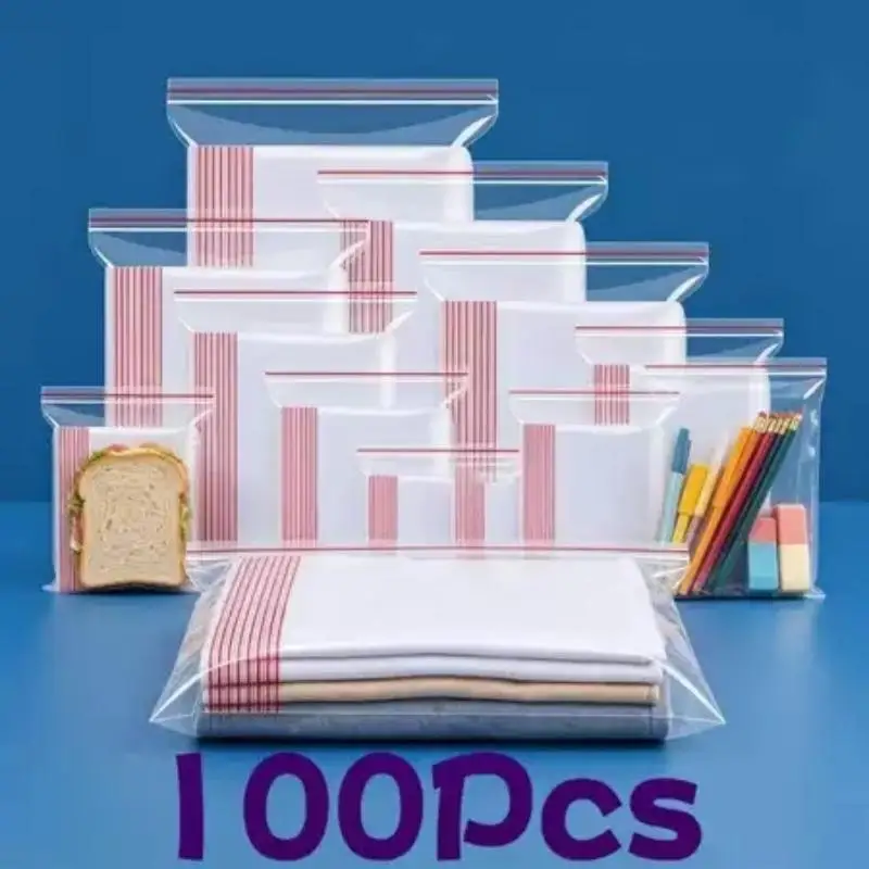 100Pcs Clear PE Plastic Zipper Sealing Bags Storage Bag For Food Candy Jewelry Packing
