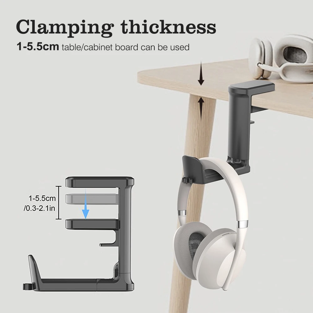 Невидимое крепление для вешалки для наушников под столом, регулируемый зажим для стола диаметром 5-40 мм, прочный держатель для игровой гарнитуры с нескользящим P