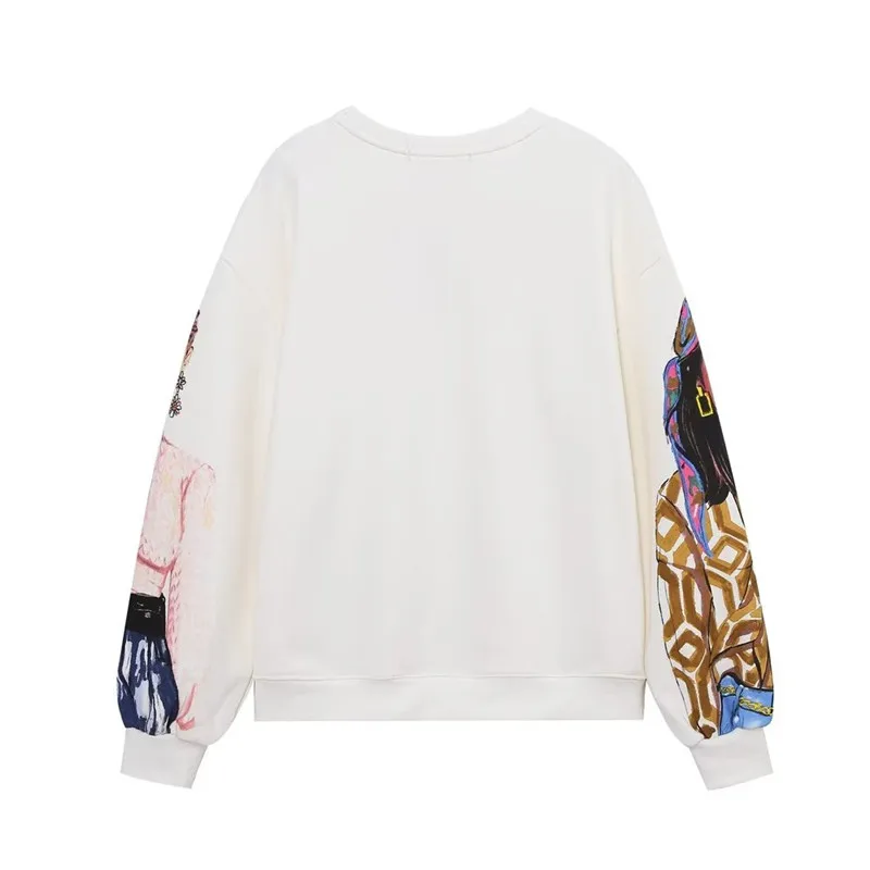 Autumn Winter New Women's Long Sleeve Printed Sweatshirt Girls round Neck Cotton Inner Cartoon Animation Design Regular Fit