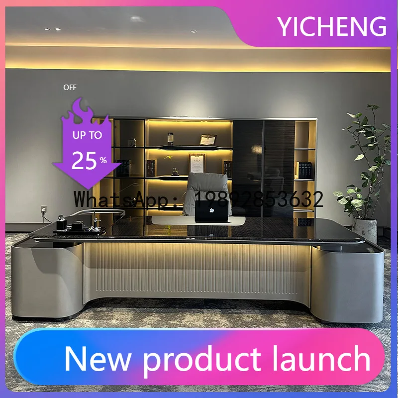 

Hys boss desk office desk leader president ebony leather paint chairman's desk