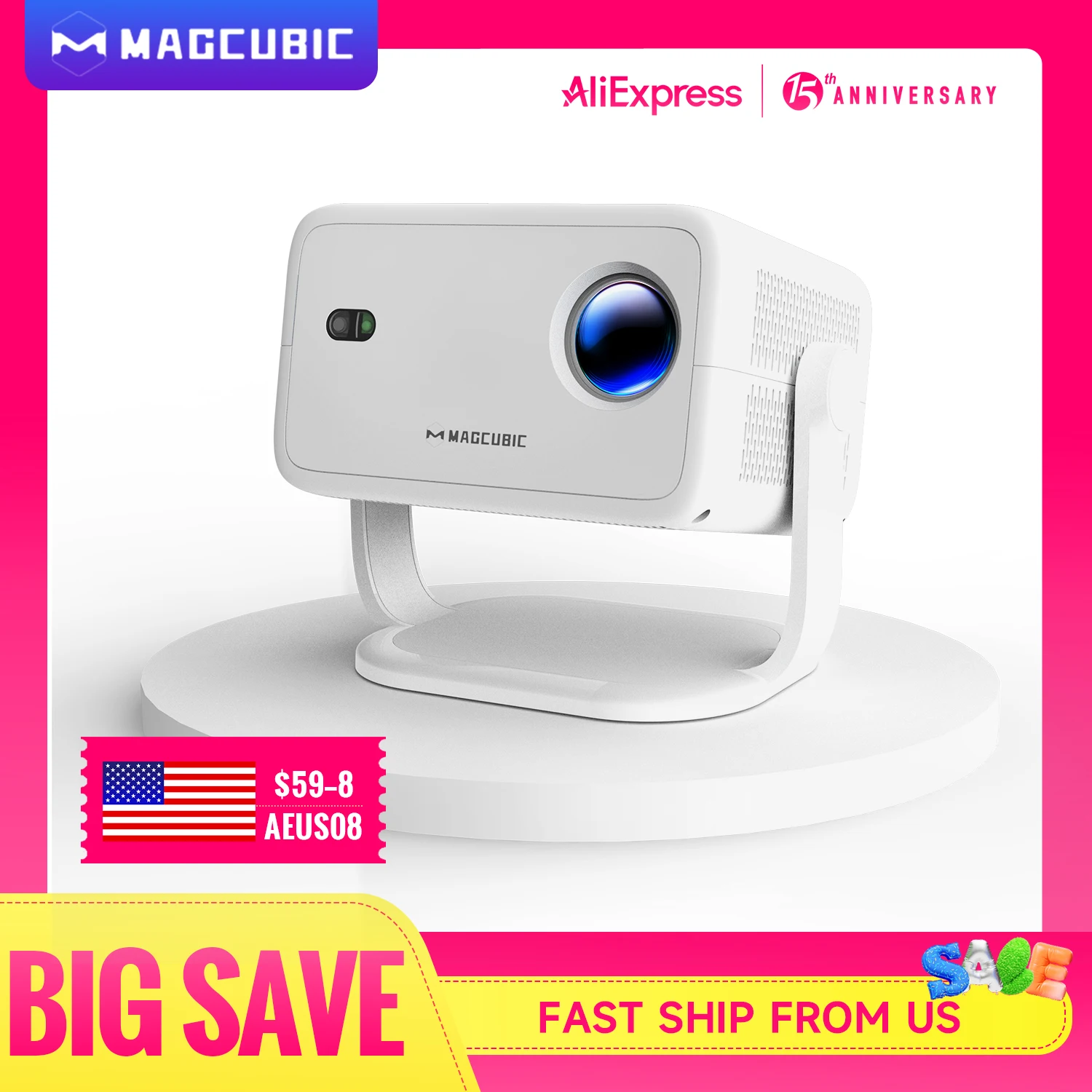 Magcubic 650ANSI L018 Projector 4K Native 1080P Auto Focus & Keystone Correction Android11 BT5.2 WIFI6 360° Portable Home Cinema