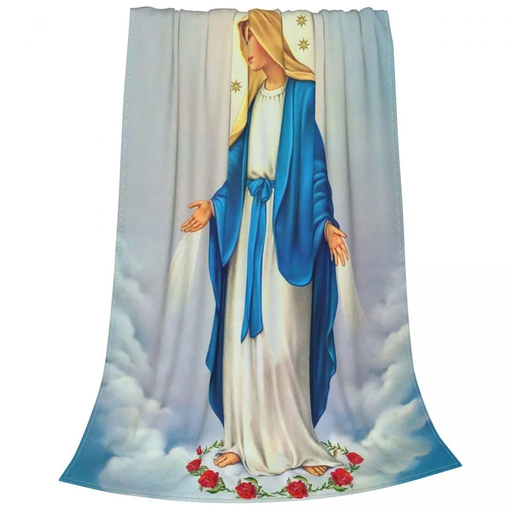 Virgin Mary Christian Catholic Knitted Blanket Our Lady of Guadalupe Flannel Throw Blanket Home Couch Soft Warm Bedspread