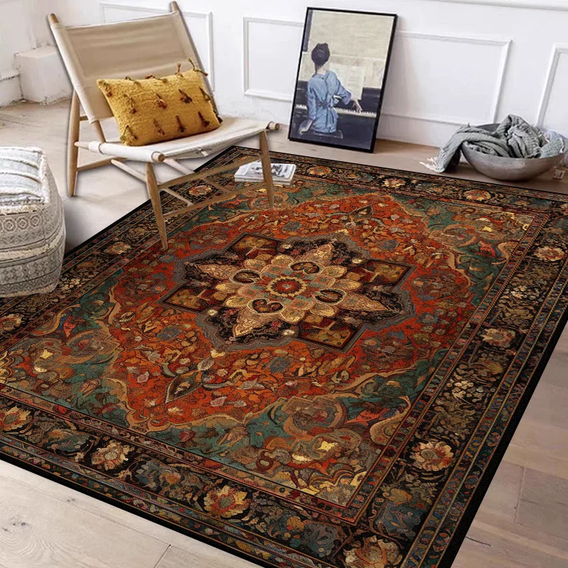 Persian Carpet for Living Room Retro American Style High-end Soft Rugs Non-slip Bed Room Decoration Sofa Rug Washable Table Mat