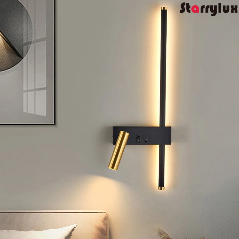 

Modern Minimalist Linear Wall Light with Switch for TV Backdrop Bedside Corridor Grille Sconce