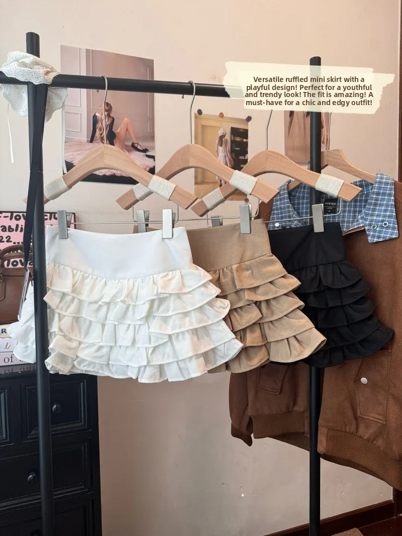 

Elegant High Waist A-Line Skirt Pure Color Anti-Light Cake Skirt Women's Summer Fashionable Commute Style Casual Scene