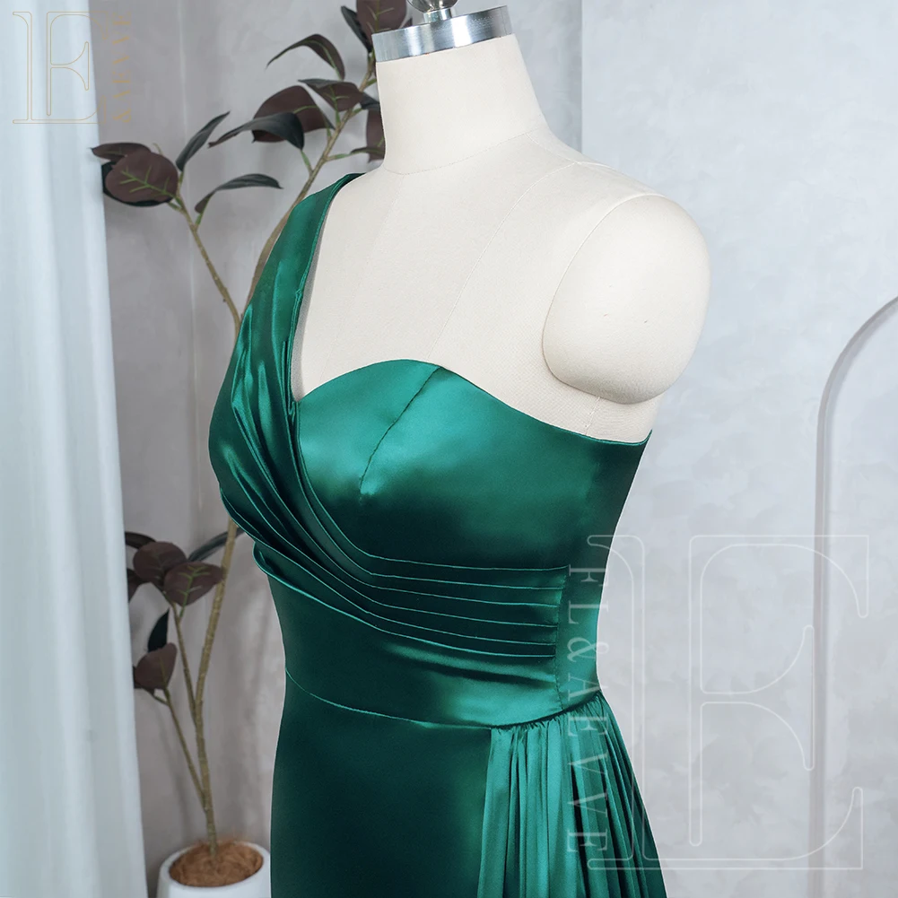 Emerald Green Satin Bridesmaid Dresses New Party Dress for Wedding Gown Formal Dresses One Shoulder Elegant Dress Robe