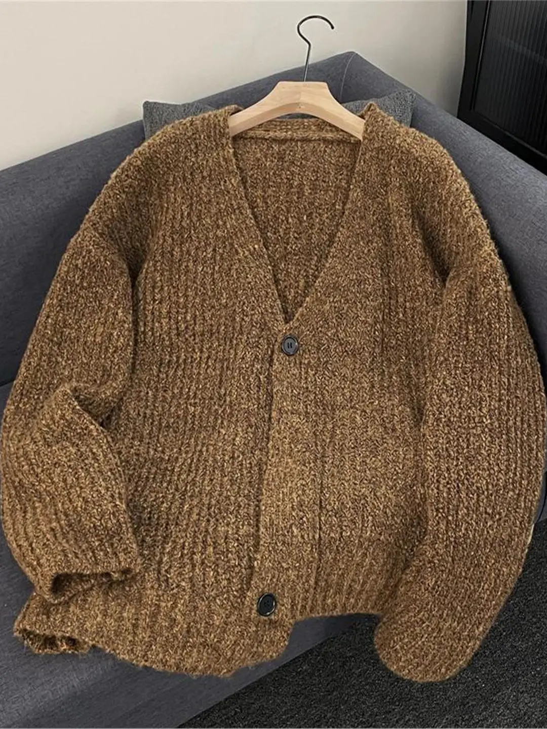 

Loose Knitted V-Ne Cardigan Men's Autumn Winter New Sle Trendy Lazy Japanese Couple Sweater Jaet Medium Thin